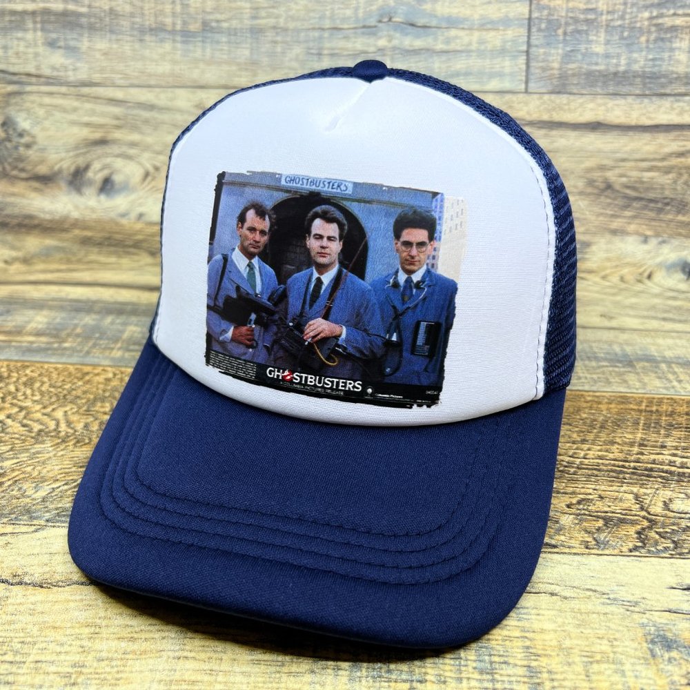 Ghostbusters Mens Trucker Hat Blue Snapback 1984 Cult Classic Supernatural Cap